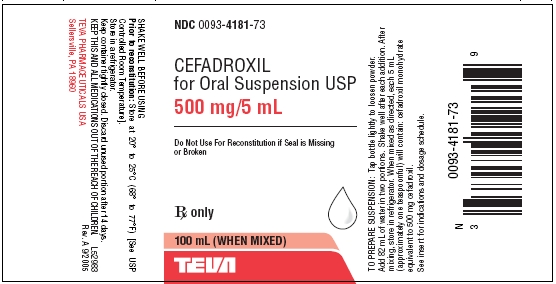 Cefadroxil for Oral Suspension USP 500 mg/5 mL, 100 mL Label