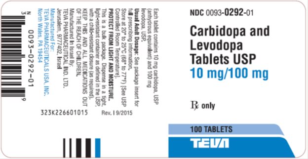 Carbidopa and Levodopa Tablets USP 10 mg/100 mg, 100s Label