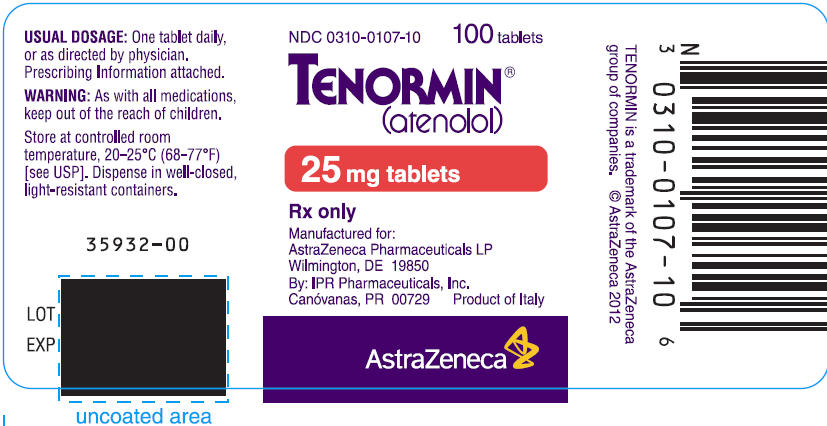 TENORMIN 25 mg tablets Bottle Label 100 tablets