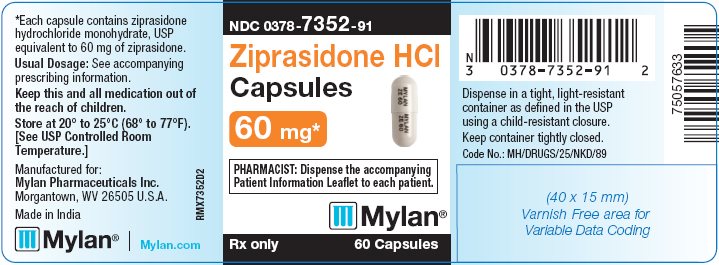 Ziprasidone Hydrochloride Capsules 60 mg Bottle Label