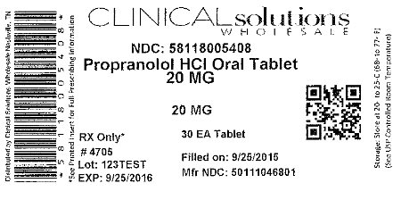 Propranolol HCl Oral Tablet 20 MG 30 count blister pack