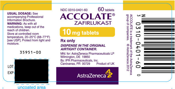 ACCOLATE 10 mg tablets Bottle Label 60 tablets