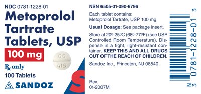Metoprolol Tartrate 100 mg Label