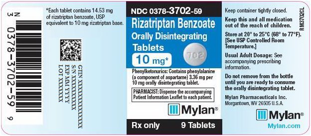 Rizatriptan Benzoate Orally Disintegrating Tablets 10 mg Bottle Label
