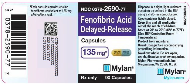 Fenofibric Acid Delayed-Release Capsules 135 mg Bottle Label