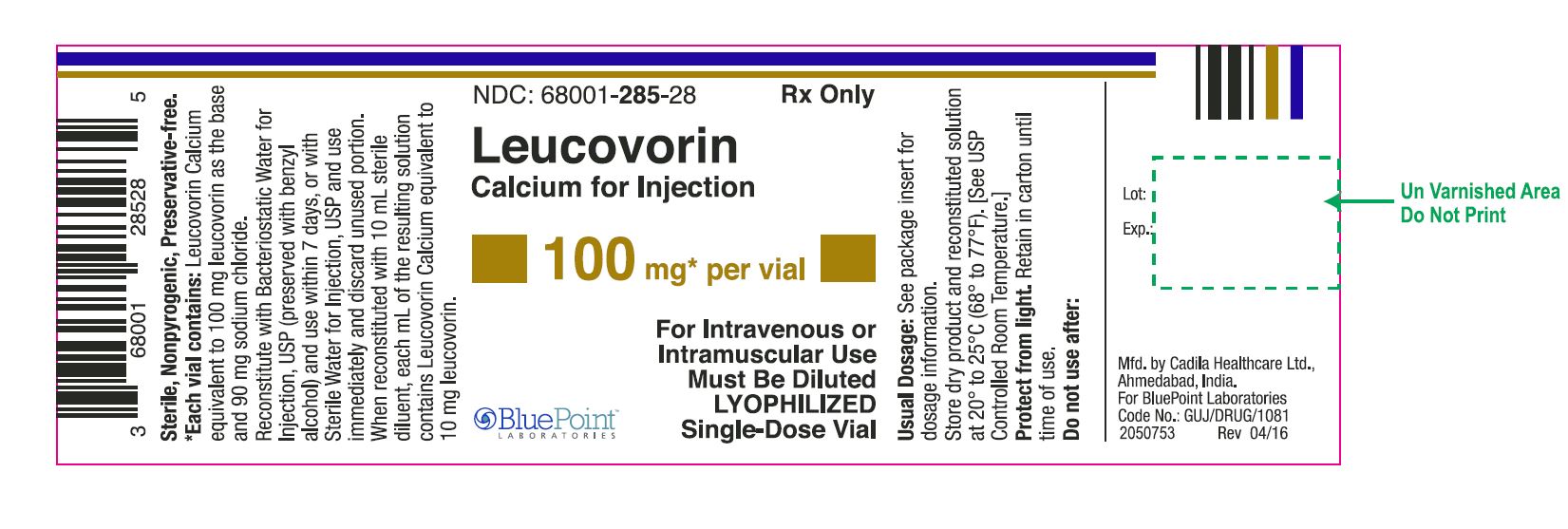 Leucovorin Calcium for Injection 100mg vial label