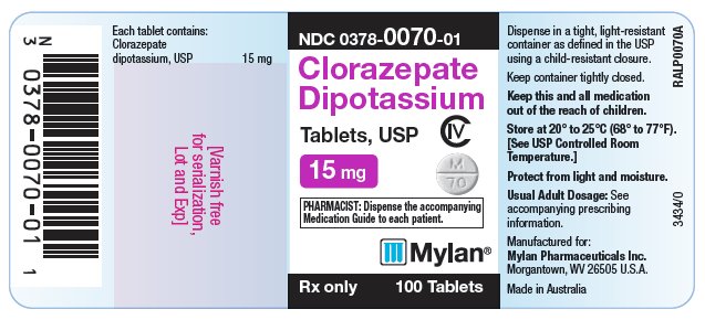 Clorazepate Dipotassium Tablets, USP 15 mg Bottle Label