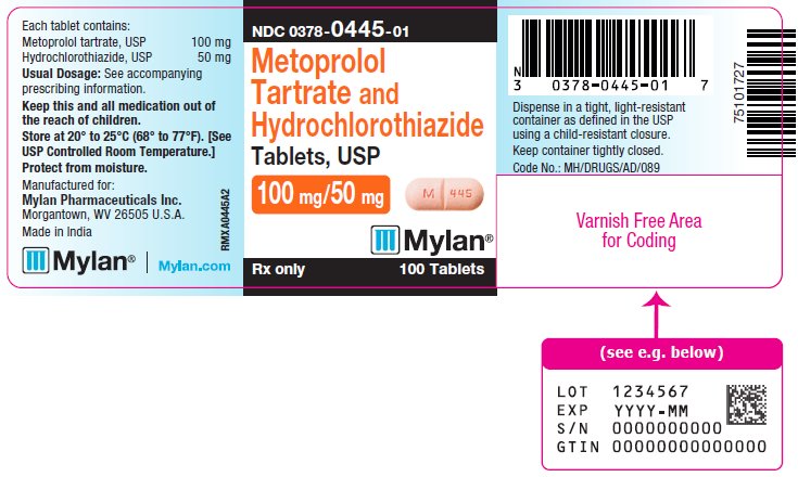 Metoprolol Tartrate and Hydrochlorothiazide Tablets, USP 100 mg/50 mg Bottle Label