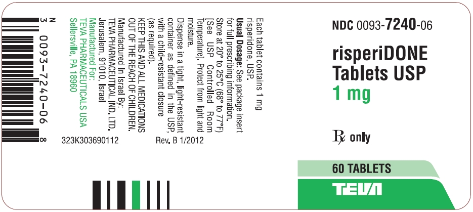  Risperidone Tablets USP 1 mg 60s Label