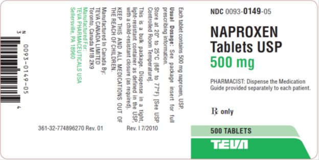 Naproxen Tablets USP 500 mg, 500s Label