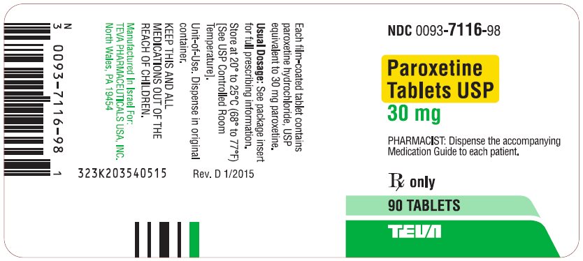 Paroxetine Tablets USP 30 mg 90s Label 