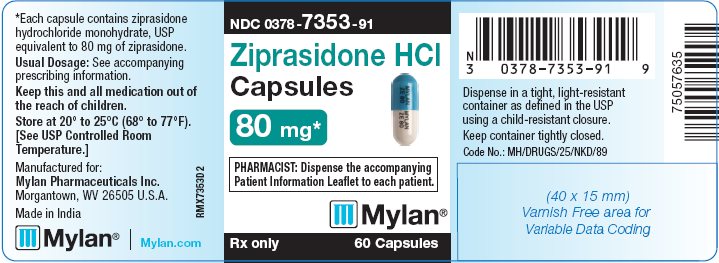 Ziprasidone Hydrochloride Capsules 80 mg Bottle Label