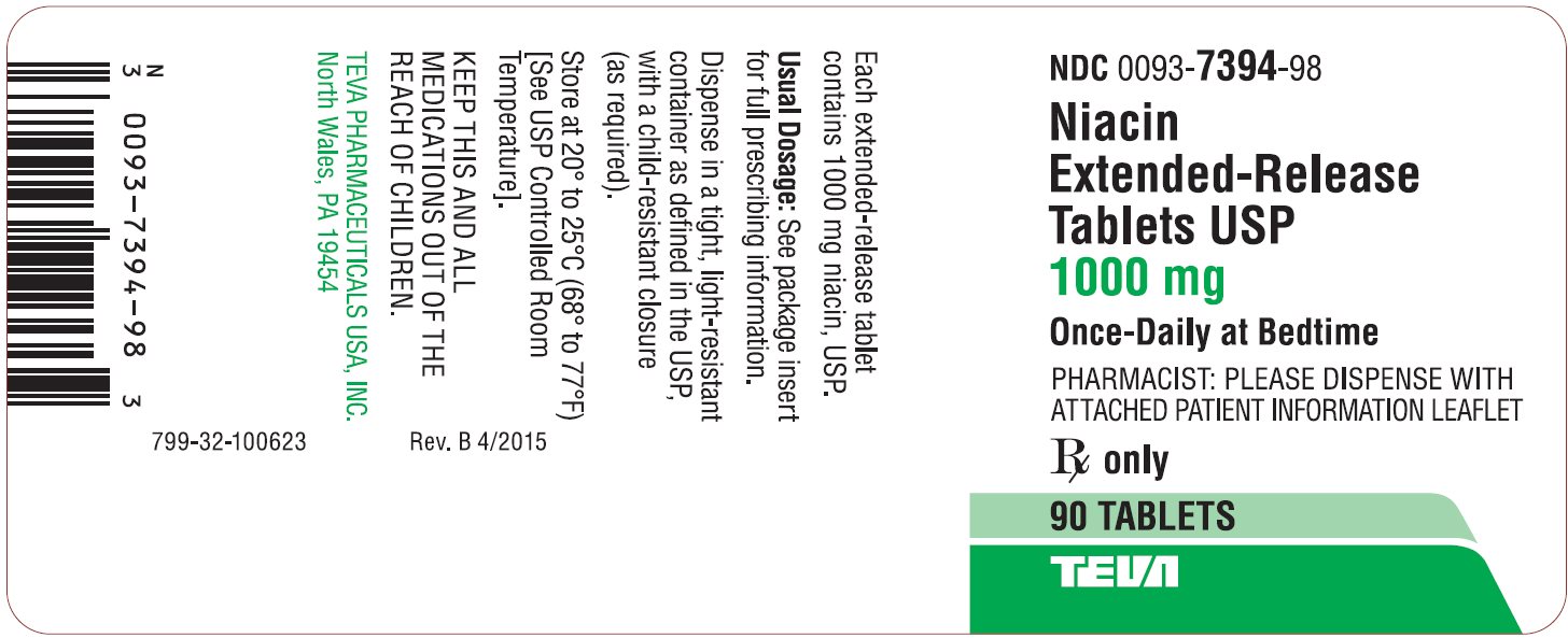 Niacin Extended-Release Tablets USP 1000 mg 90s Label 
