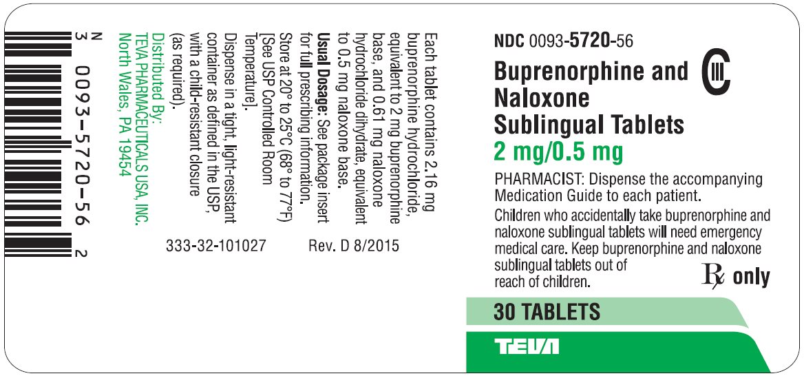Buprenorphine and Naloxone Sublingual Tablets 2 mg/0.5 mg CIII 30s Label 