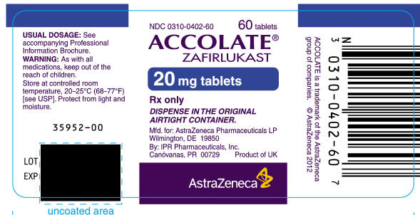 ACCOLATE 20 mg tablets Bottle Label 60 tablets