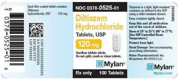 Diltiazem Hydrochloride Tablets 120 mg Bottle Label
