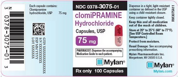 Clomipramine Hydrochloride Capsules 75 mg Bottle Label