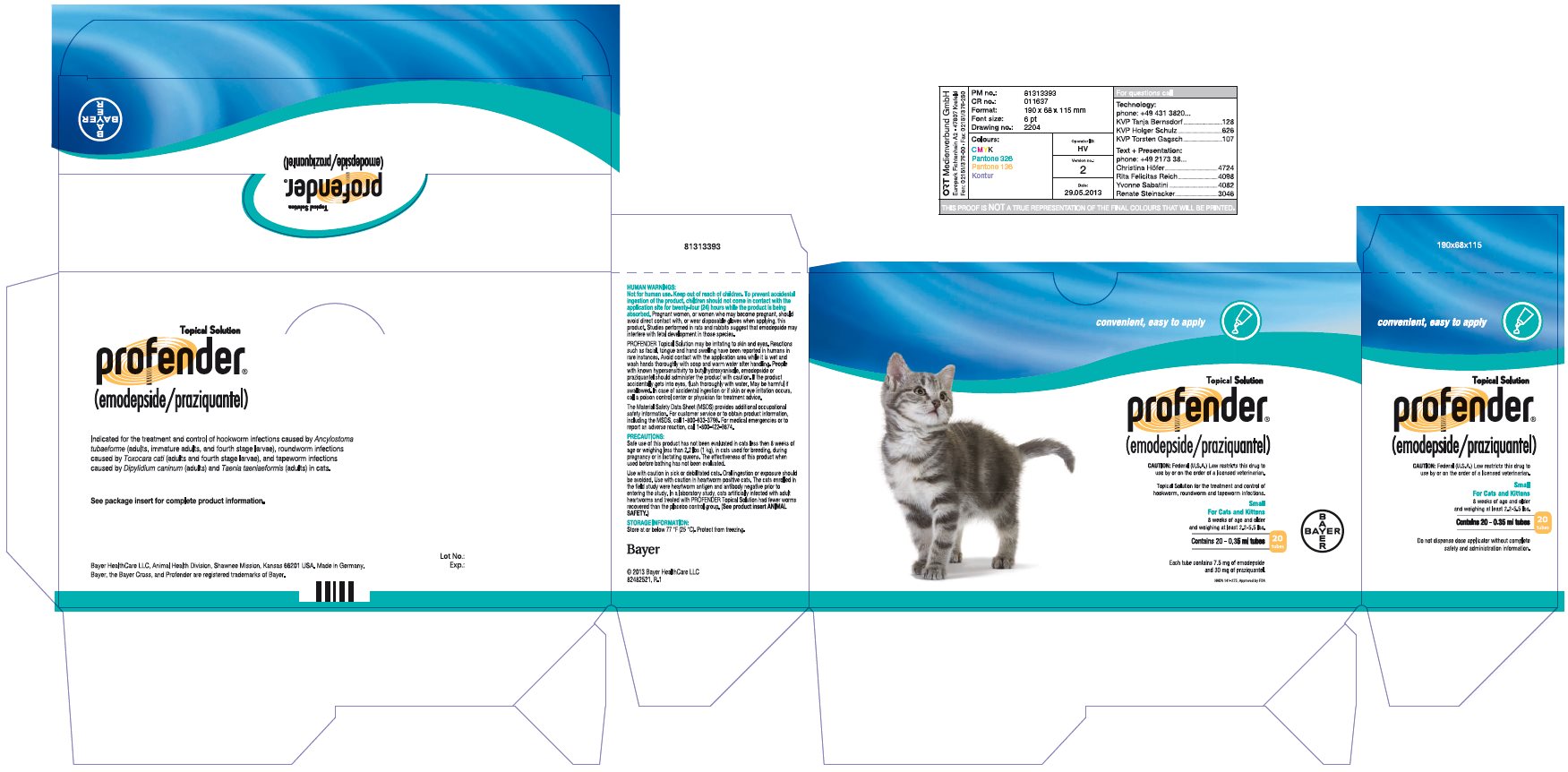 Profender (emodepside/praziquantel) Topical Solution for small cats and kittens (2.2 - 5.5 lbs) 20 (0.35 ml) tubes label