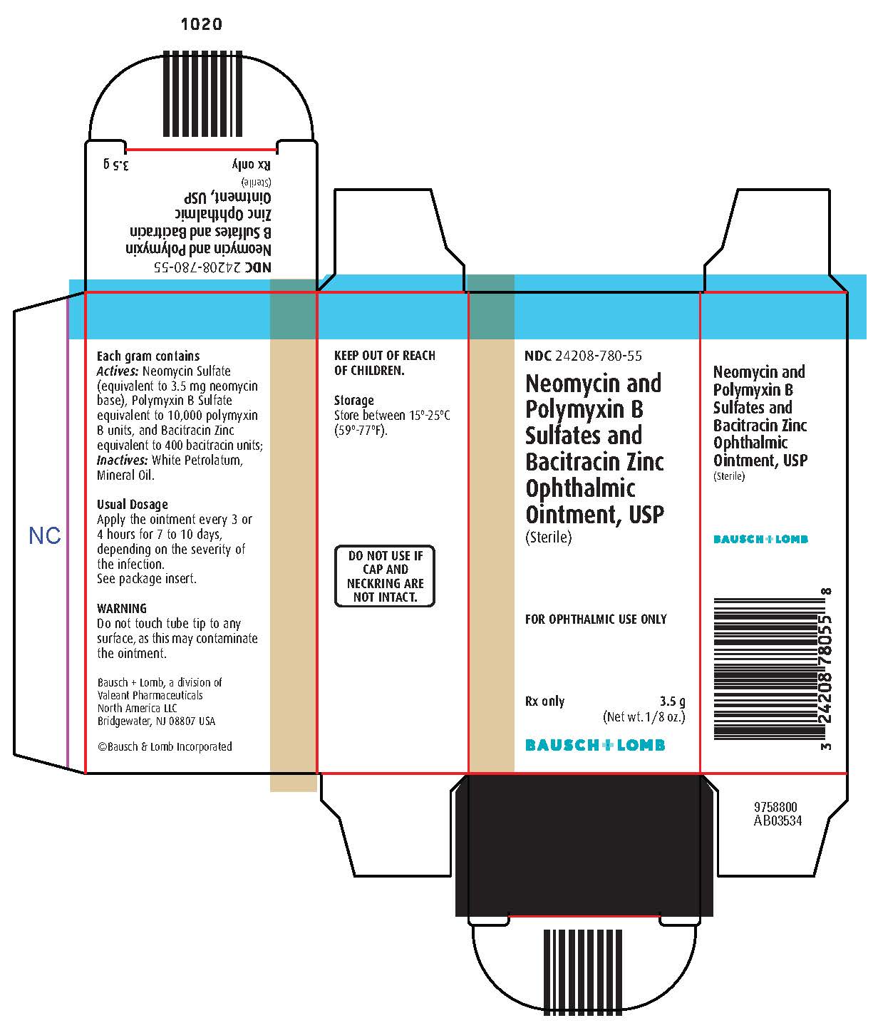 Neomycin and Polymyxin B Sulfates and Bacitracin Zinc Ophthalmic ointment, USP Carton Label