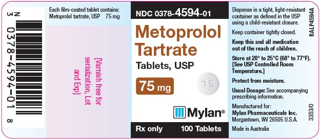 Metoprolol Tartrate 75 mg Bottle Label