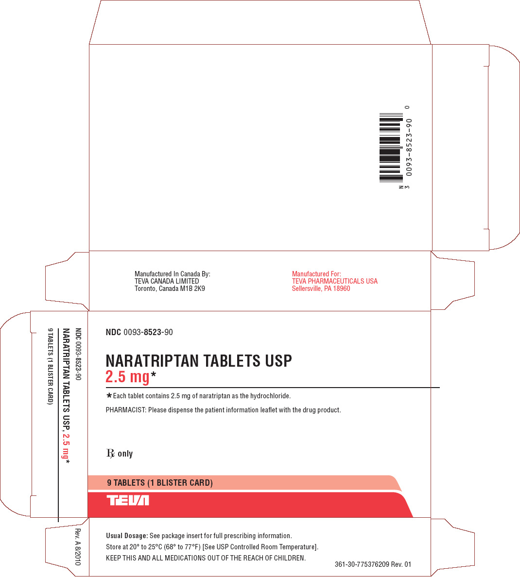 Naratriptan Tablets USP 2.5 mg Box of 9 