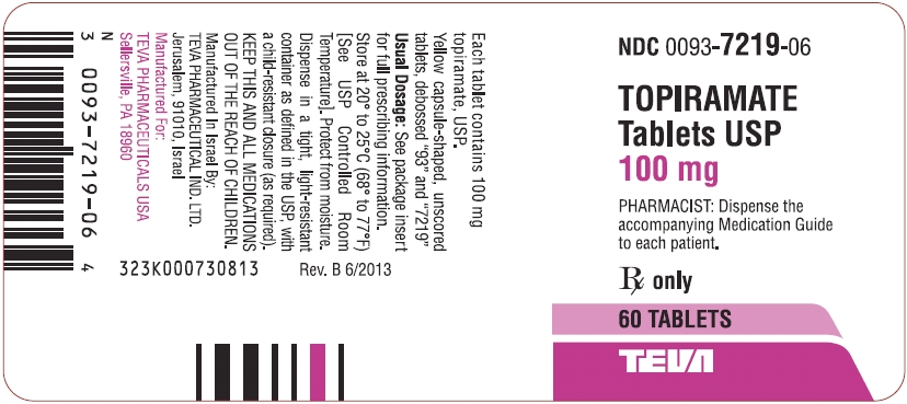 Topiramate Tablets USP 100 mg 60s Label