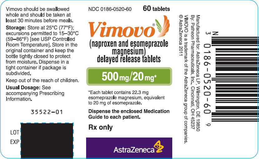 VIMOVO 500 mg/20mg - 60 Count Bottle Label