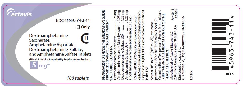 Dextroamphetamine Saccharate, Amphetamine Aspartate, Dextroamphetamine Sulfate, and Amphetamine Sulfate Tablets CII 5 mg, 100s Label