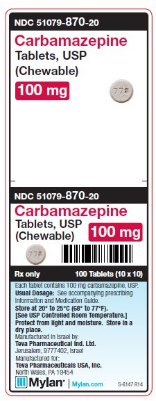 Carbamazepine (Chewable) 100 mg Tablets Unit Carton Label
