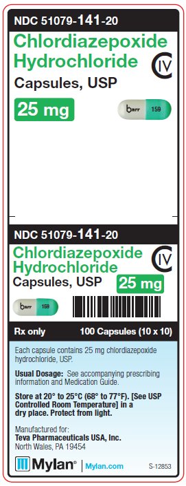 Chlordiazepoxide HCl 25 mg Capsules C-IV Unit Carton Label