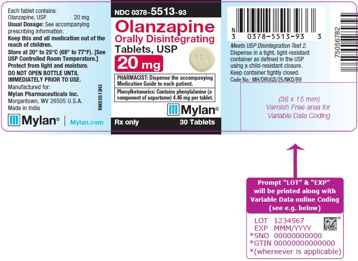 Olanzapine Orally Disintegrating Tablets 20 mg Bottle Label