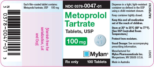 Metoprolol Tartrate 100 mg Bottle Label