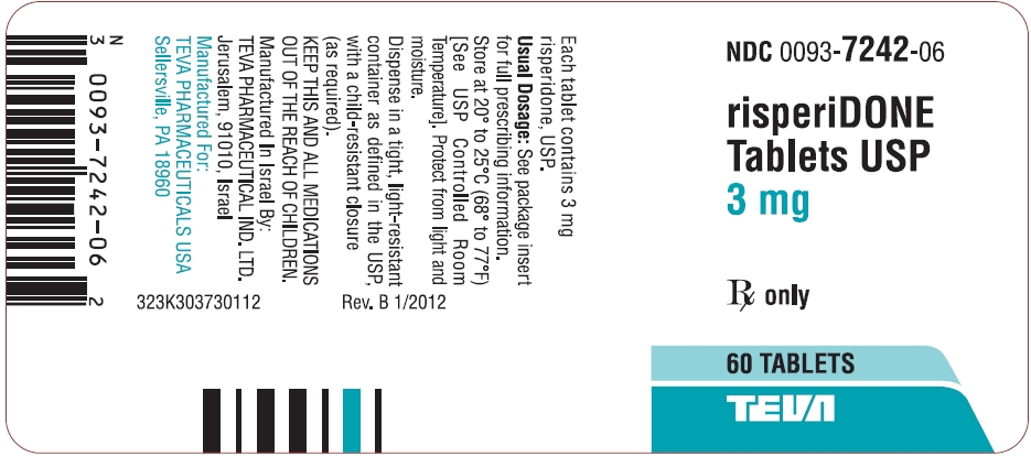  Risperidone Tablets USP 3 mg 60s Label