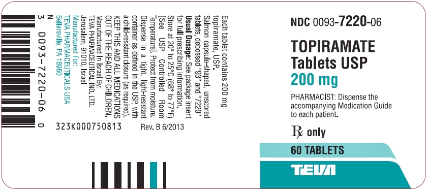 Topiramate Tablets USP 200 mg 60s Label