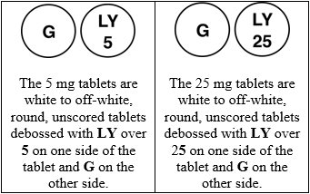 Images of the 5 mg and 25 mg tablet
