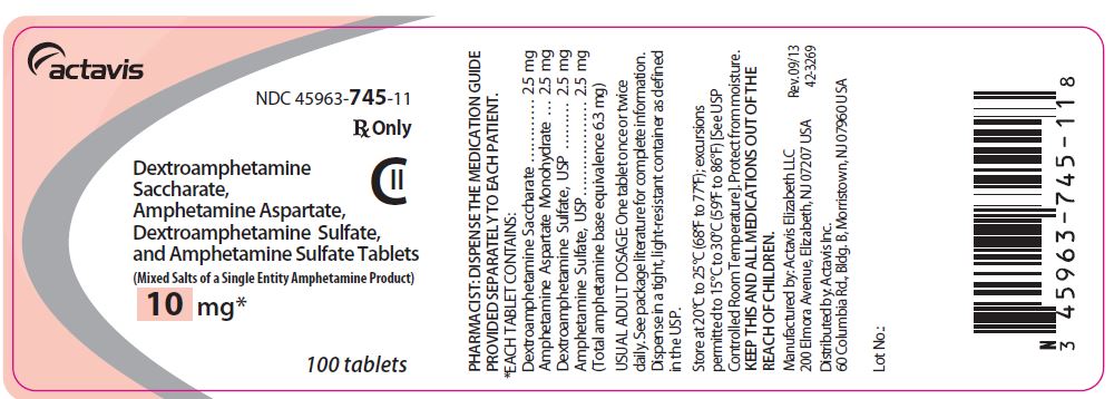 Dextroamphetamine Saccharate, Amphetamine Aspartate, Dextroamphetamine Sulfate, and Amphetamine Sulfate Tablets CII 10 mg, 100s Label