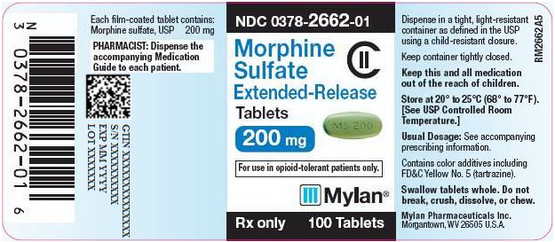 Morphine Sulfate Extended-Release Tablets 200 mg Bottle Label