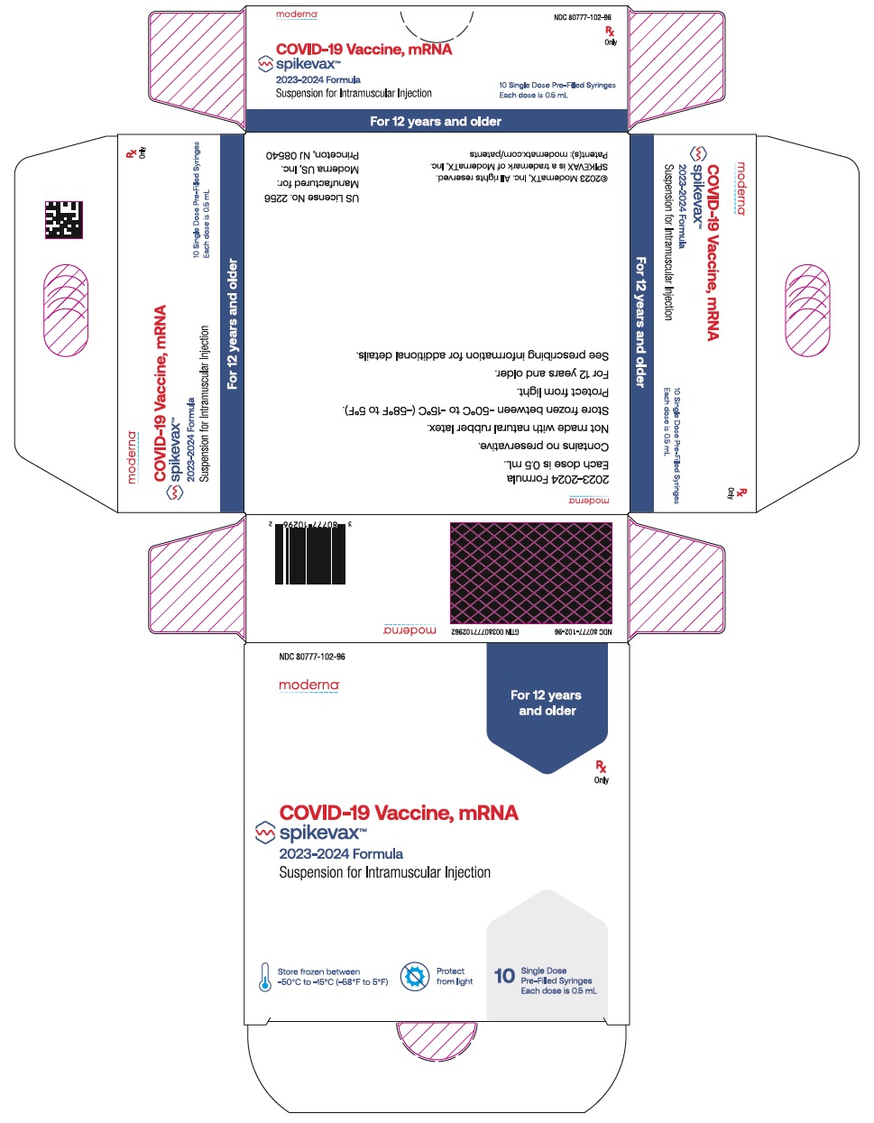 Spikevax (COVID-19 Vaccine, mRNA) 2023-2024 Formula Suspension for Intramuscular Injection Single Dose Pre-Filled Syringe Carton 0.5 mL (80777-102-96)
