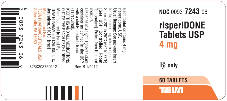  Risperidone Tablets USP 4 mg 60s Label