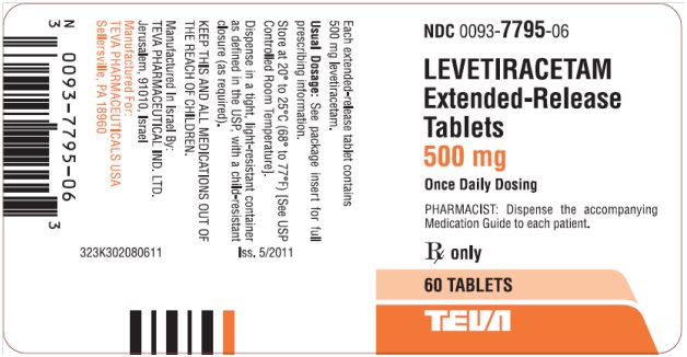 Levetiracetam Extended-Release Tablets 500 mg, 60s Label