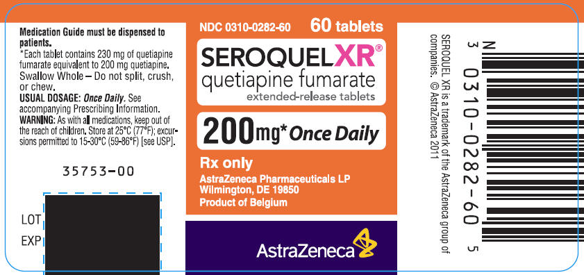 SEROQUEL XR extended-release tablets 200 mg Once Daily Bottle Label 60 tablets