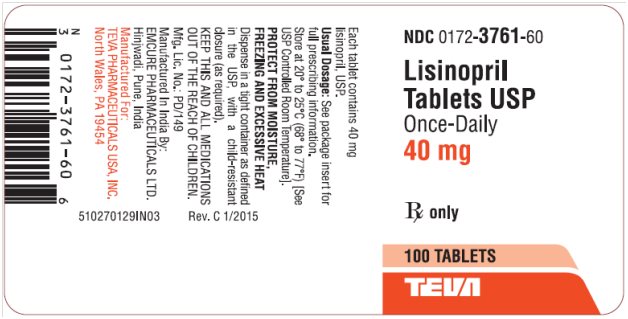 Lisinopril Tablets USP Once-Daily 40 mg, 100s Label