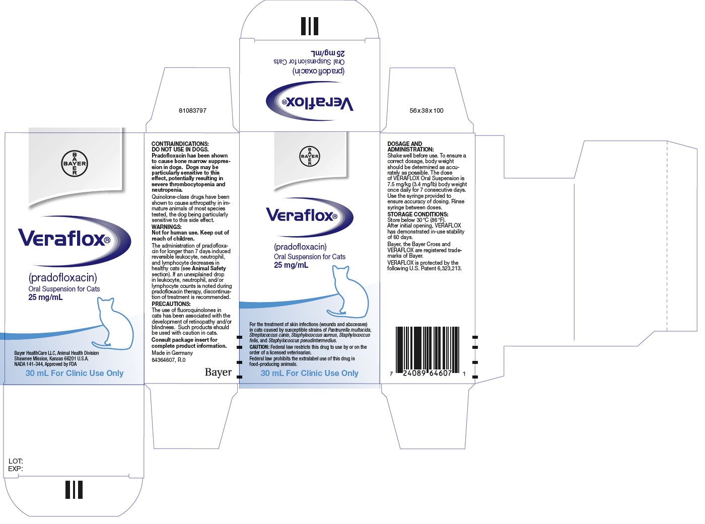Veraflox (pradofloxacin) Oral Suspension for Cats 25 mg/mL - 30 mL Carton