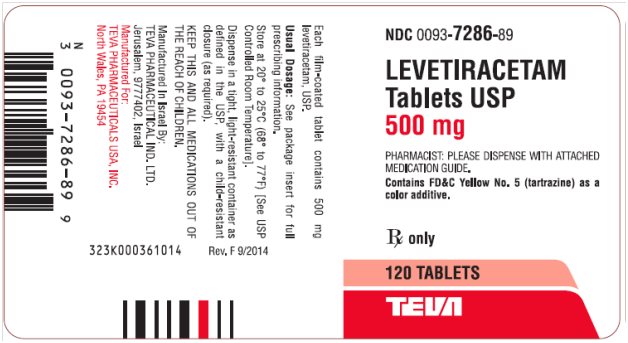 Levetiracetam Tablets USP 500 mg, 120s Label