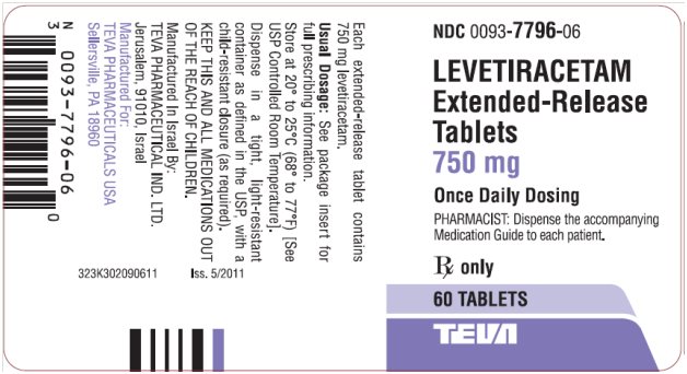 Levetiracetam Extended-Release Tablets 750 mg, 60s Label