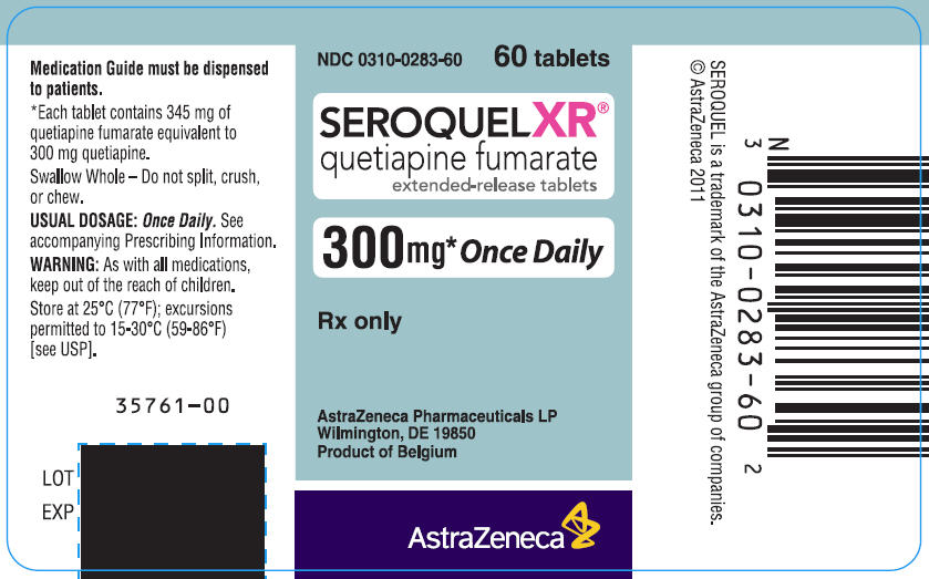 SEROQUEL XR Extended-Release Tablets 300 mg Once Daily Bottle Label 60 tablets