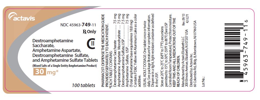 Dextroamphetamine Saccharate, Amphetamine Aspartate, Dextroamphetamine Sulfate, and Amphetamine Sulfate Tablets CII 30 mg, 100s Label