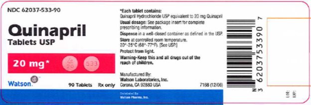 Quinapril Tablets USP 20 mg, 90s Label