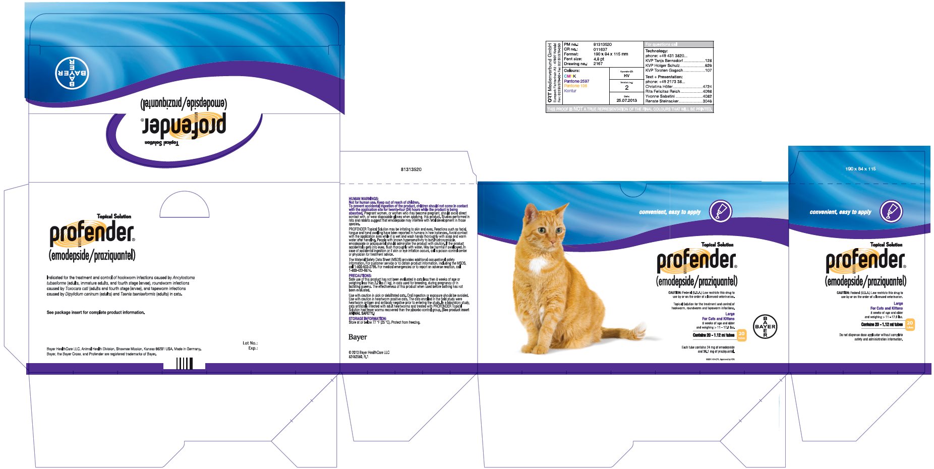 Profender (emodepside/praziquantel) Topical Solution for large cats and kittens (> 11 - 17.6 lbs) 20 (1.12 ml) tubes label