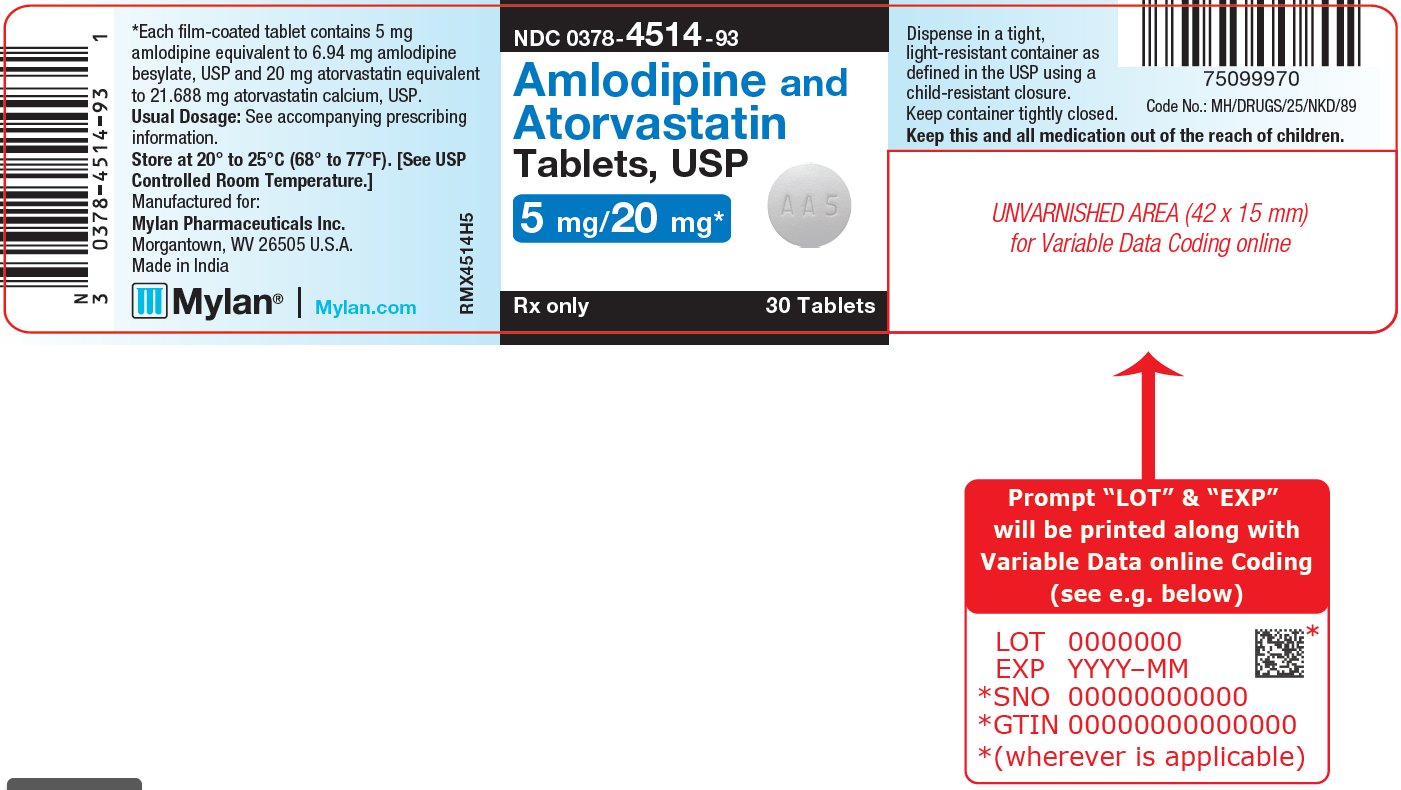 Amlodipine and Atorvastatin Tablets, USP 5 mg/20 mg Bottle Label